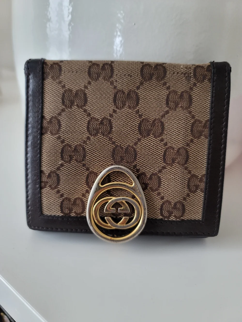 Gucci Brown/Beige GG Canvas and Leather Interlocking Icon French Wallet - Picture 3 of 13